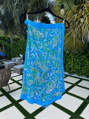Lilly Pulitzer Blue Floral Romper with Green & Pink Accents